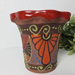 Handcrafted Terracotta Flower Pot - Red and Orange